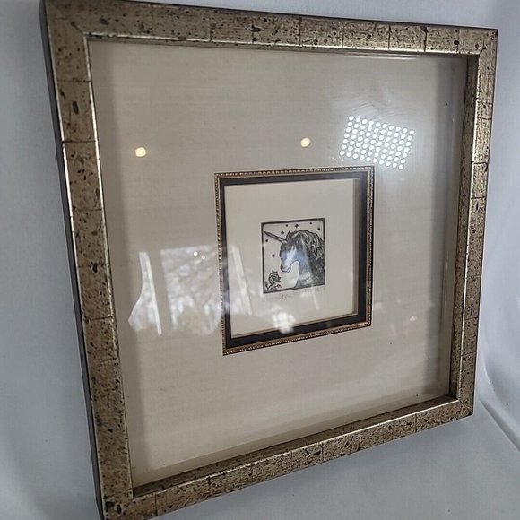 Rare Etching Unicorn & Rose 1976 Alice V. Scott Framed & Matted 12" x 12" 50/100 - Picture 4 of 8